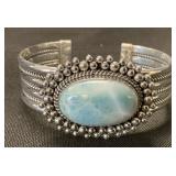 Navajo Sterling Silver & Larimar Cuff Bracelet.