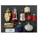 9 Various Glass Christmas Ornaments.