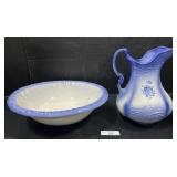 Ironstone USA Floral Blue Wash Basin & Pitcher.