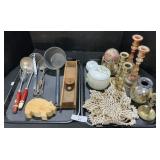 Stone Globe, Blown Glass Vase, Candlesticks,
