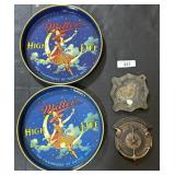 Miller Light Beer Adv Serving Trays, Metal Ashtray