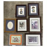 Artist Signed Folk Prints, Frame, Fabric Art.