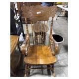 Antique Oak Press Back Rocker.