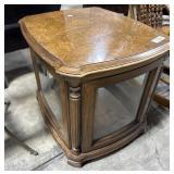 Burlwood Veneer Curio End Table.