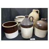 3 Stoneware Jugs & 2 Stoneware Crocks.