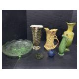 Uranium Glass Bowl, McCoy & Haeger Pitchers.