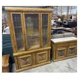 Vtg Oak & Cane Hutch & Sideboard.