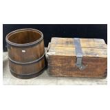 Firkin Pail & Primitive Wooden Chest.