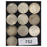 10 90% Silver 1922-1928 Peace Dollars.