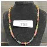 14k Gold Tourmaline Beaded Diamond Necklace.
