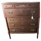 Antique Mahogany 7 Drawer Tall Chest Dresser.