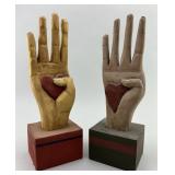 Folk Art Wooden "Heart in Hand" Statuettes.