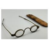 Mid 19th C. Brass Spectacles & Leather Case.