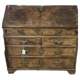 Queen Anne Style Burl Walnut Slant Front Desk.