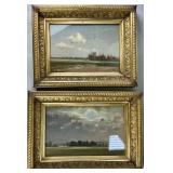 Pair of Gold Gild Framed Landscape Art.