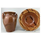 Breininger PA Redware Pottery Jar & Colander.