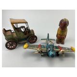 3 Tin Litho Black Americana, Toy, Plane Toys.