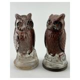 Pair of Vintage Painted Glass Owl Candy Jars.