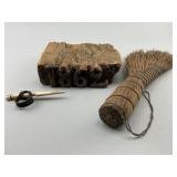 1862 Carved Wood Block, Bone Corn Digger, Switch.