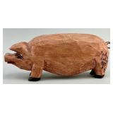 Folk Art Jonathan Bastian Signed Wood Carved Pig.