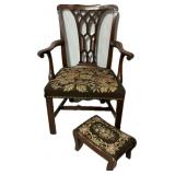Chippendale Style Armchair & Foot Stool.