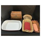 Woven Baskesr, Ceramic Casserole Dish, Hot Pad.