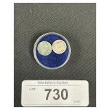 2 75% Silver American 3 Cent Coins.