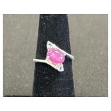 Marked 925 Sterling Silver Ruby Ring.