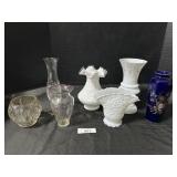 Milk Glass Vases, EPAG Glass & Etched Glass Vases