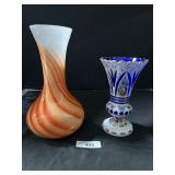 Blown Art Glass Vase & Bohemian Cut Glass Vase.
