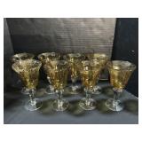 8 Handblown Bullicante Amber Glass Goblets.