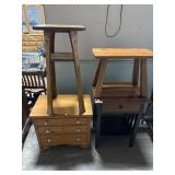 Oak & Maple Stools, (2) Wooden Accent Tables.