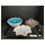 Fenton White Glass Bowls, Pink Depression Bowl.