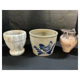 D Eldreth Stoneware Crock, Marble Mortar, Vase.