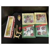 Glass Christmas Ornaments, Adler, Brass Stands.