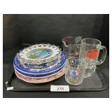 Pyrex Measuring Cup, Transferware Plates,