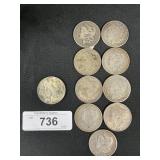 9 90% Silver Morgan Dollars, 1 90% Silver Peace