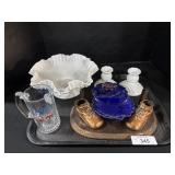 Milk Glass Bowl & Candlestick Holders.