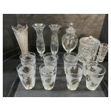 EAPG Glass Vases, Jars, Fall Themed Glasses.