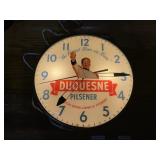 1950s Duquesne Pilsner Beer Lighted Clock.