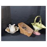 Longaberger Basket, Ceramic Bowls & Pitcher.