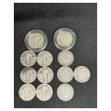 5 90% Silver Barber Quarters, 7 90% Silver