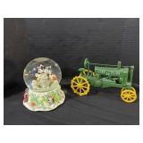 Disney Snow Globe & Cast Iron John Deere Tractor.