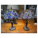 Pair Of Tiffany Style Blue Wisteria Lamps.