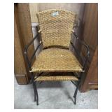 (2) Woven Rattan Wrought Iron Side Chairs.