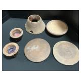 Redware Insect Trap, Saucers, Pot Holders.