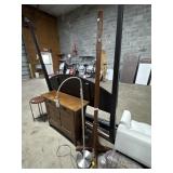 Vtg Oak Hall Tree, Brushed Aluminum Floor Lamp.
