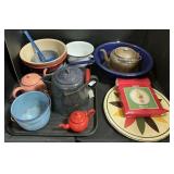 Enamelware Bowls, Pots, Copper Kettle, Hex Signs.