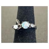 Marked 925 Sterling Silver Opal Pearl Ring.