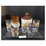4 Character Glasses, 1 Coke Glass, Stoneware